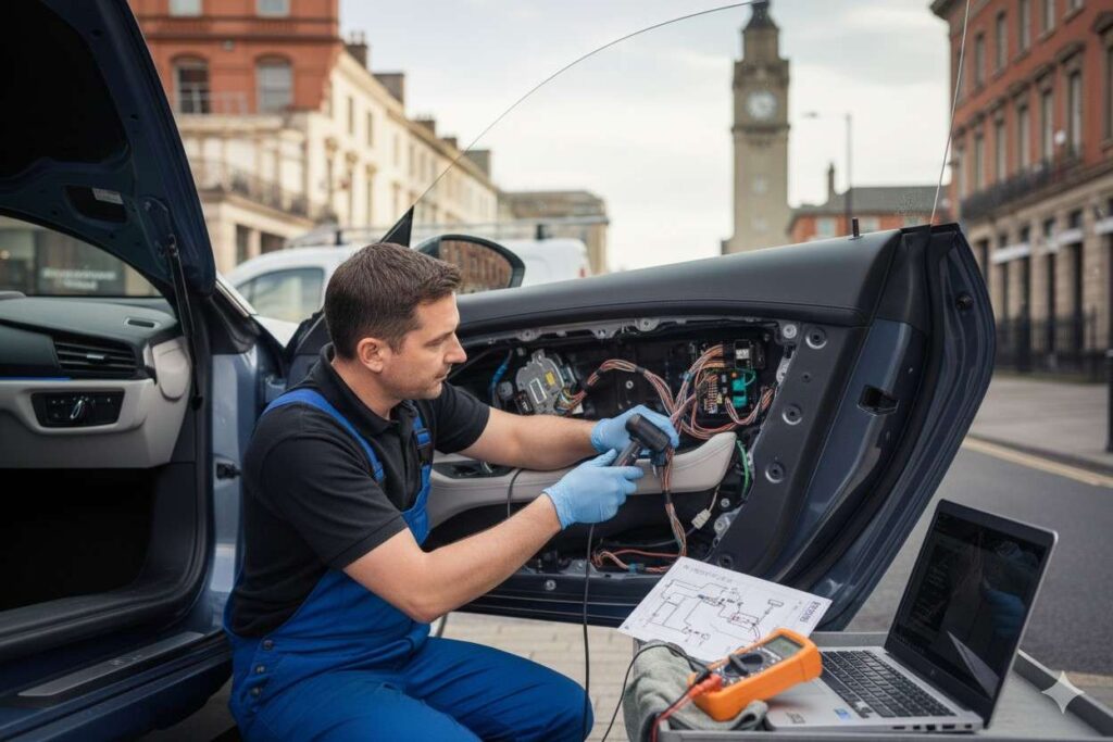 central locking repair in liverpool carried out by mobile auto electrics liverpool on site.