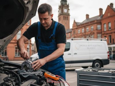 Alternator repair in Liverpool carried out by a mobile auto electrician fixing an alternator on site.